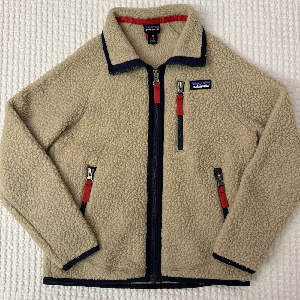 Patagonia Kids Retro Pile Fleece Sherpa Jacket Size XS (5-6) Khaki Tan Beige